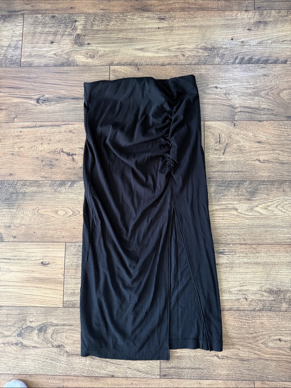 LOFT Black Ribbed Midi Skirt with Elastic Waist